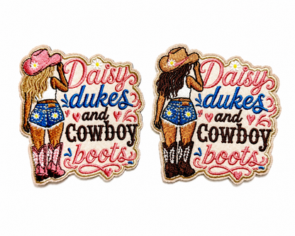 Daisy Dukes & Cowboy Boots patch - Embroidered Iron On Patch 3.25”