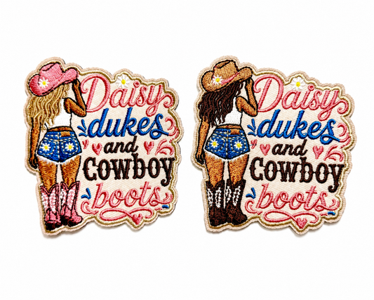Daisy Dukes & Cowboy Boots patch - Embroidered Iron On Patch 3.25”