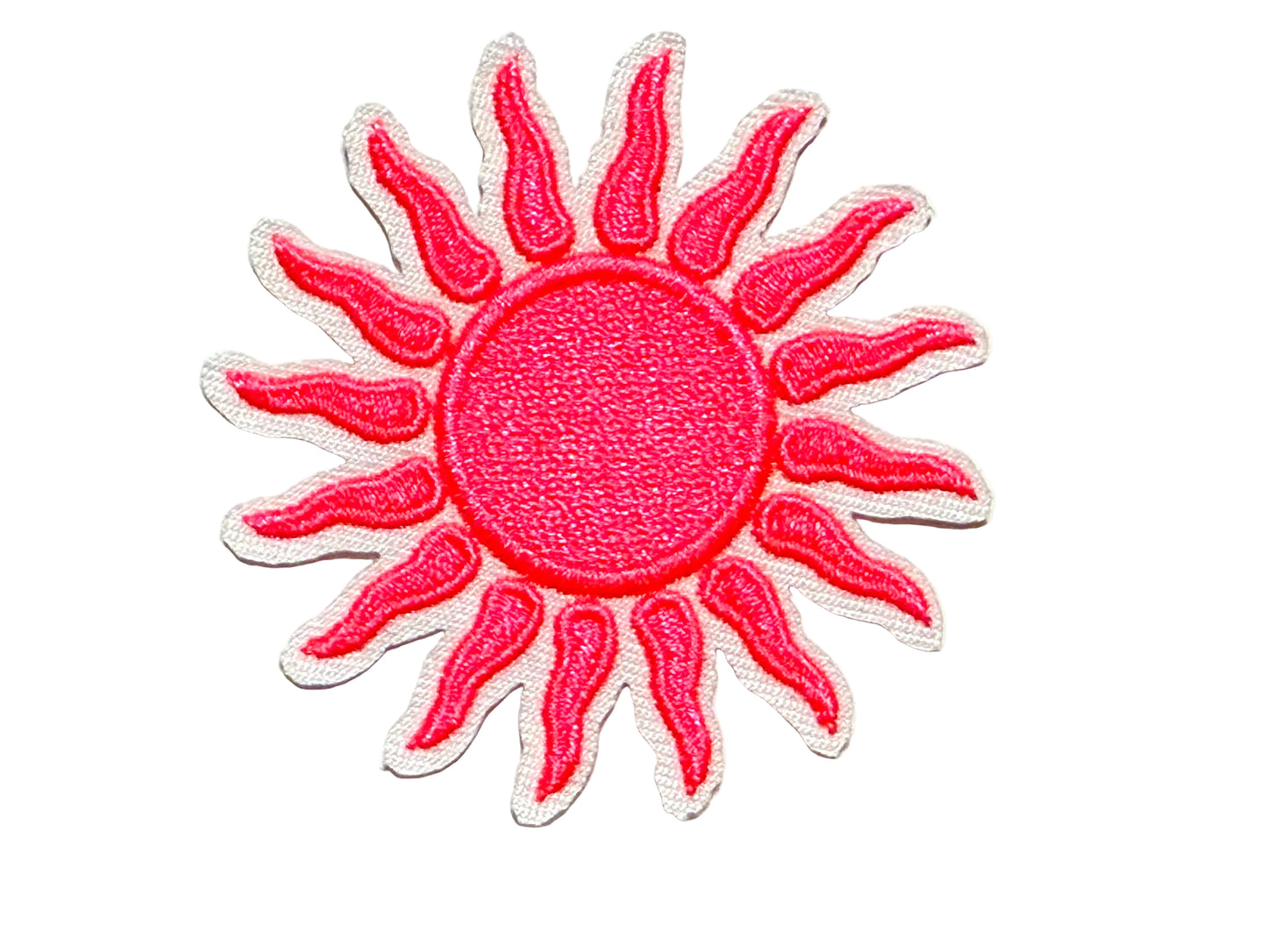 Neon Pink Sun patch - Embroidered Iron On patch 2.5”
