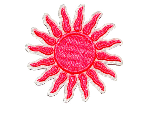 Neon Pink Sun patch - Embroidered Iron On patch 2.5”