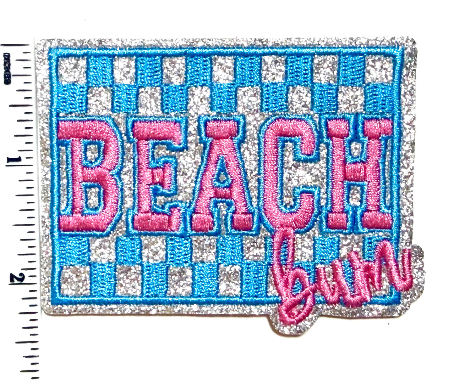 Beach Bum patch - Embroidered Iron on patch with silver glitter