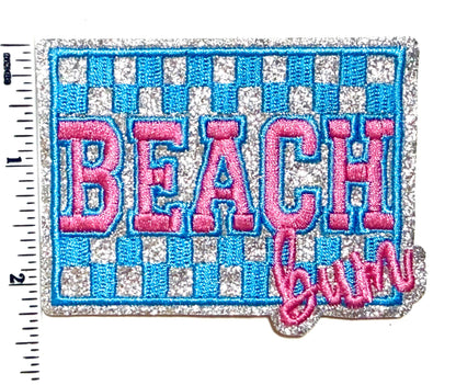 Beach Bum patch - Embroidered Iron on patch with silver glitter