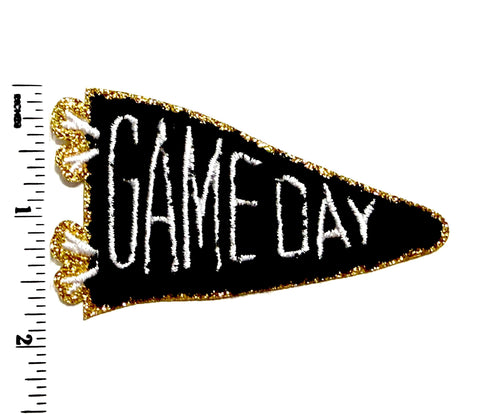 Game day pennant black and gold - Embroidered & Chenille Iron on patch 3”