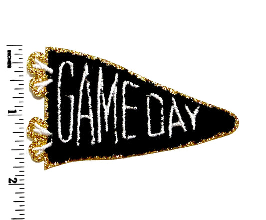 Game day pennant black and gold - Embroidered & Chenille Iron on patch 3”