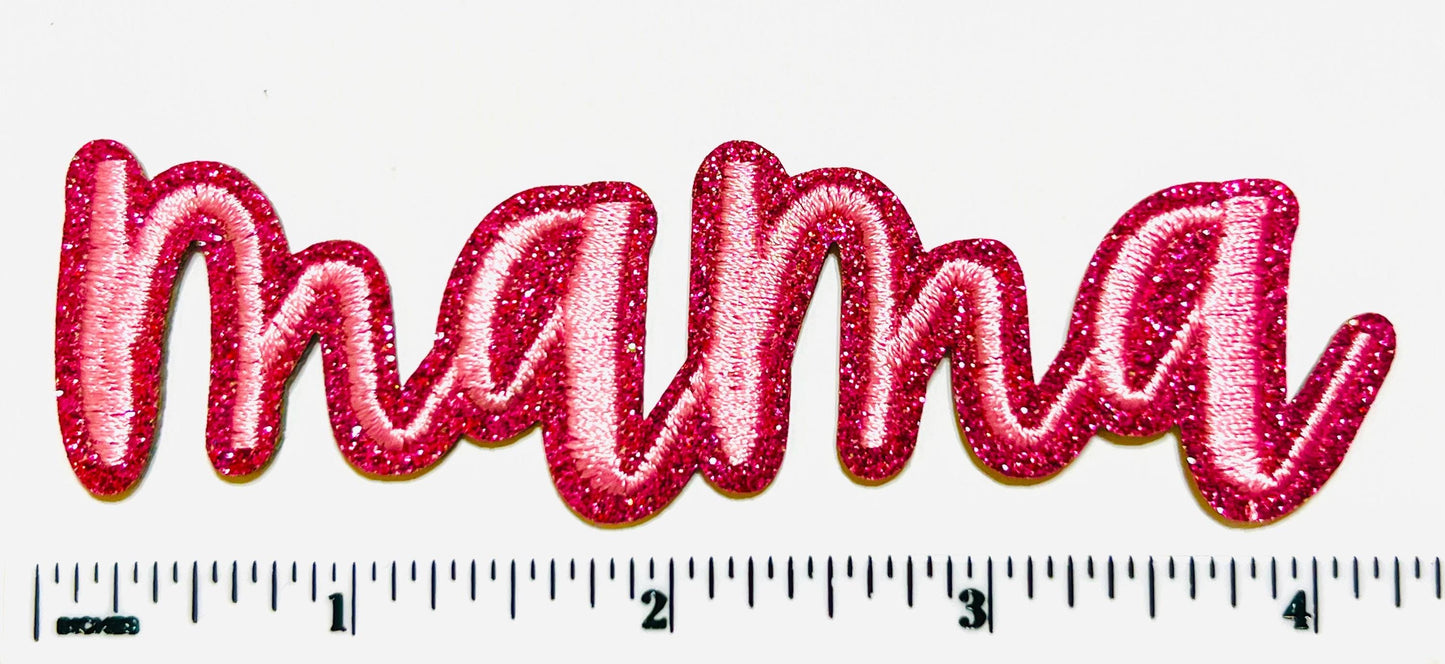 Mama patches  - Embroidered DIY Iron on patch with glitter