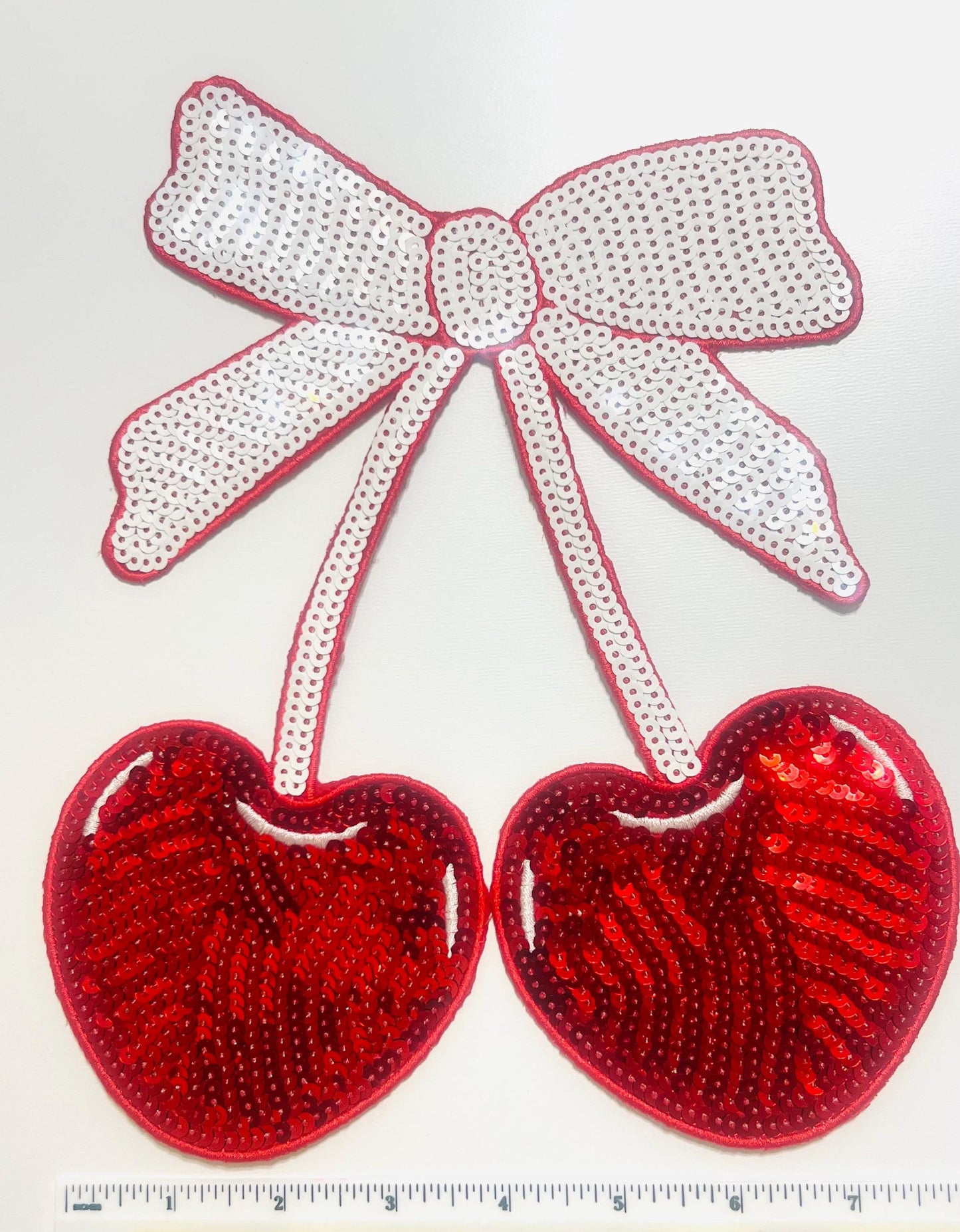 Cherries with Bows - Sequined Iron on patches