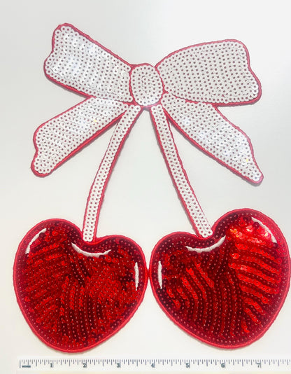 Cherries with Bows - Sequined Iron on patches