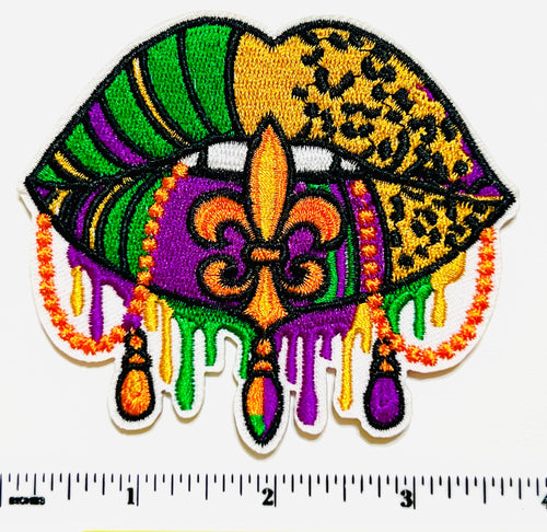 Mardi Gras dripping lips patch - Embroidered DIY Iron on patch