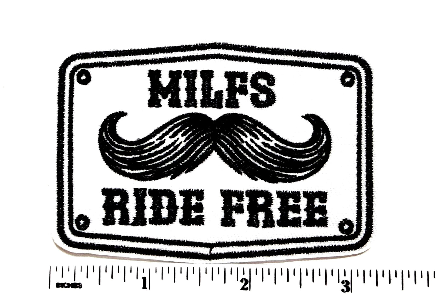 MILFs Ride Free Mustache - Embroidered Iron on patch 3”