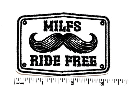 MILFs Ride Free Mustache - Embroidered Iron on patch 3”