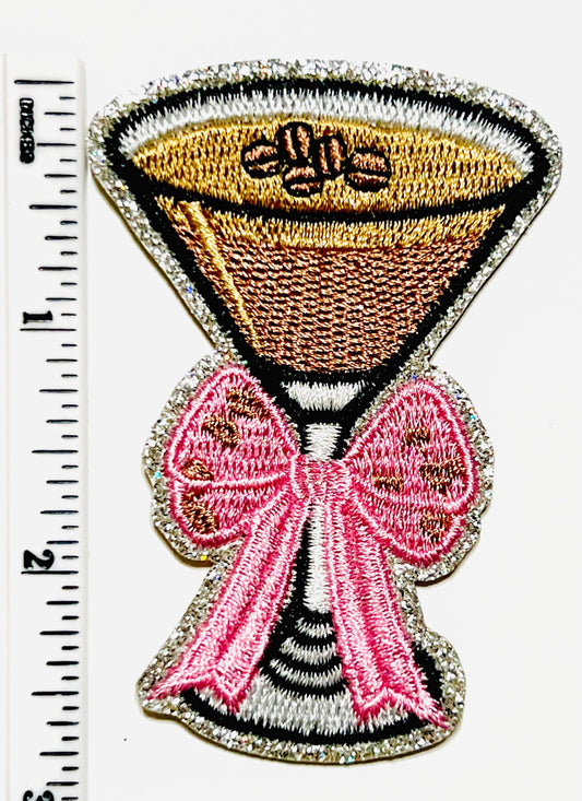 Espresso Martini patch - Embroidered iron on patch with silver glitter 3”