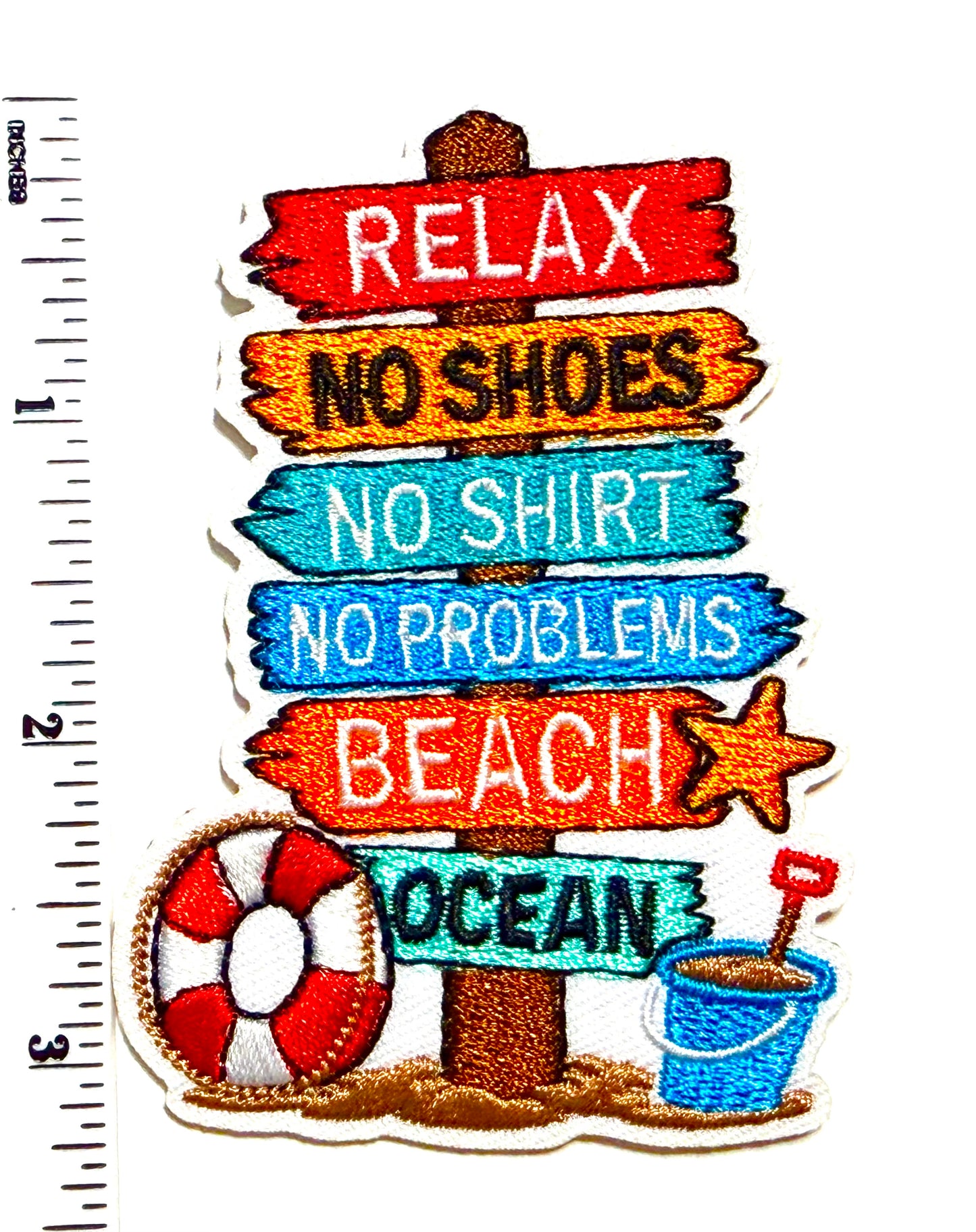 Beach Sign No shoes, No shirt, No problem patch - Embroidered Iron On Patch 3.25”