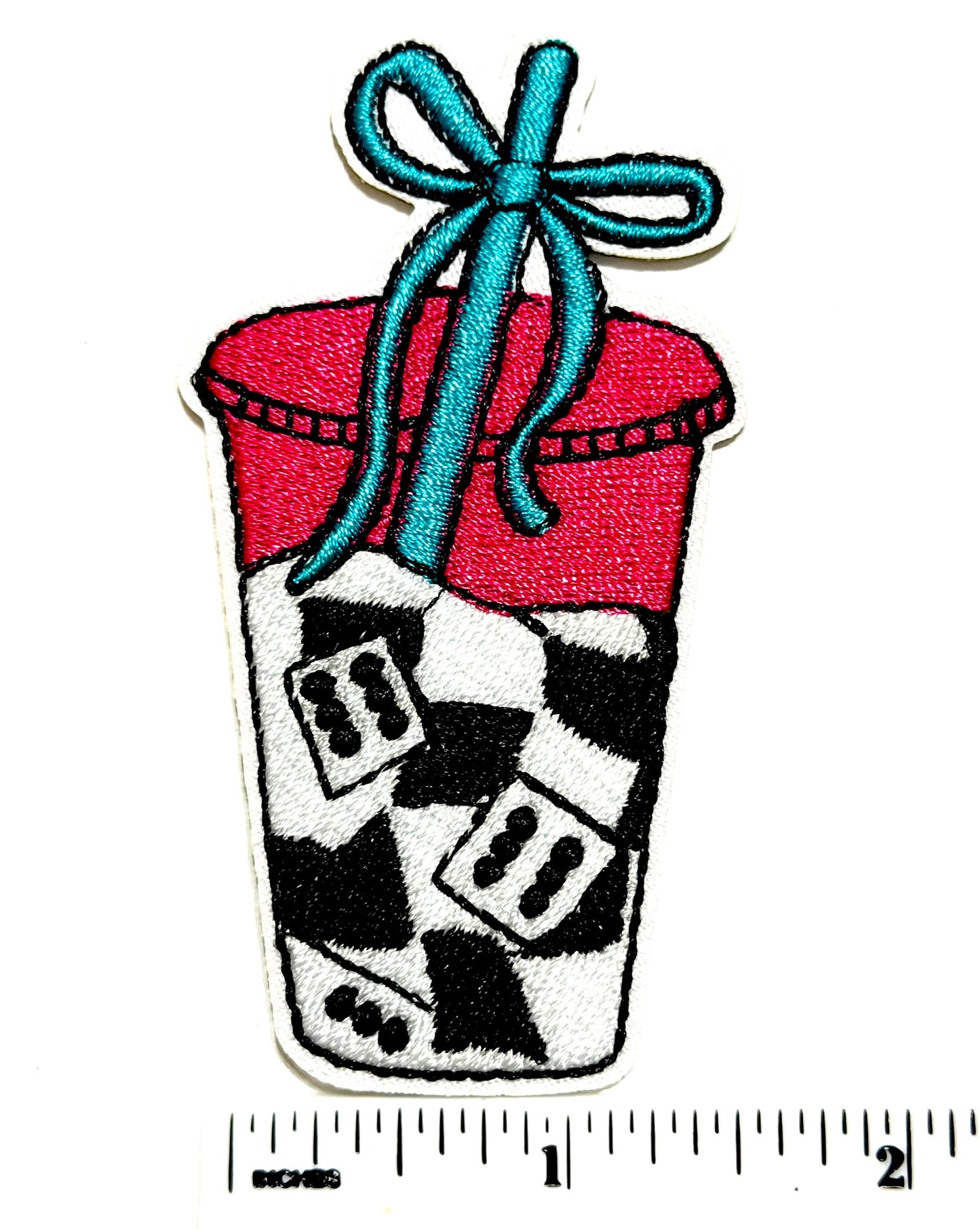 Iced coffee with dice checkered patch - Embroidered DIY Iron on patches