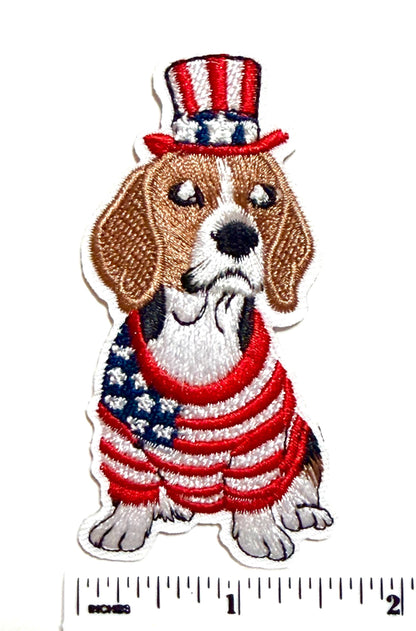 Patriotic Puppies French Bulldog Frenchie, Maltese Bichon Frise, Beagle - Embroidered Iron On Patch 3.25”
