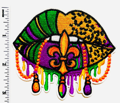 Mardi Gras dripping lips patch - Embroidered DIY Iron on patch