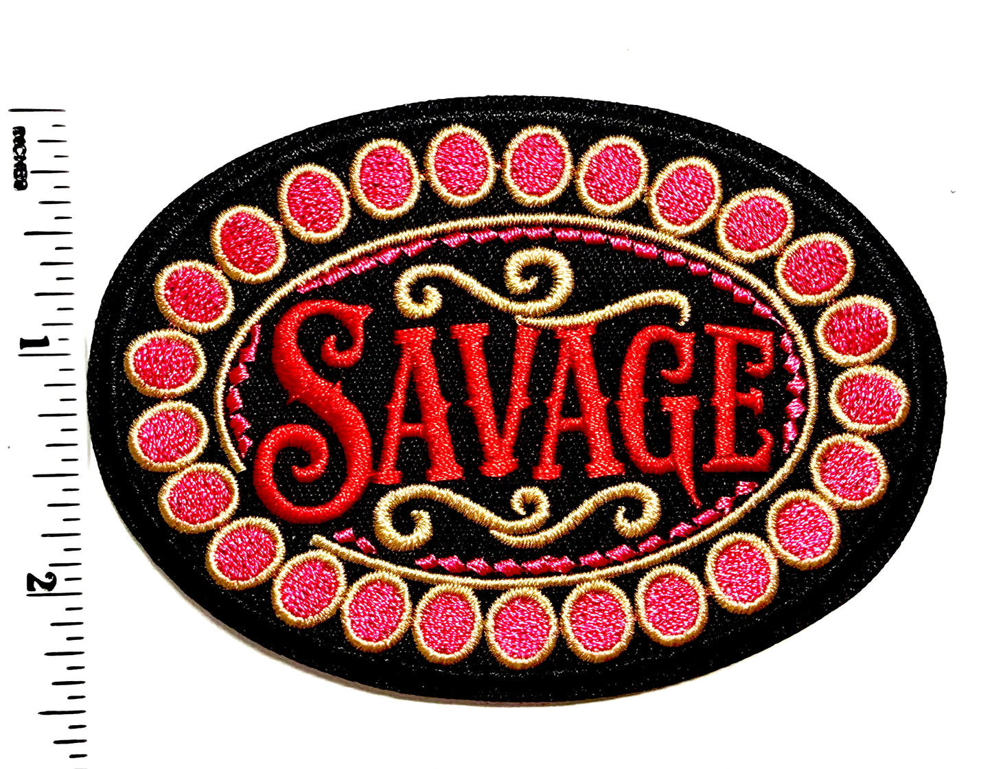 Savage patch in hot pink or turquoise - Embroidered Iron On Patch 3.5”