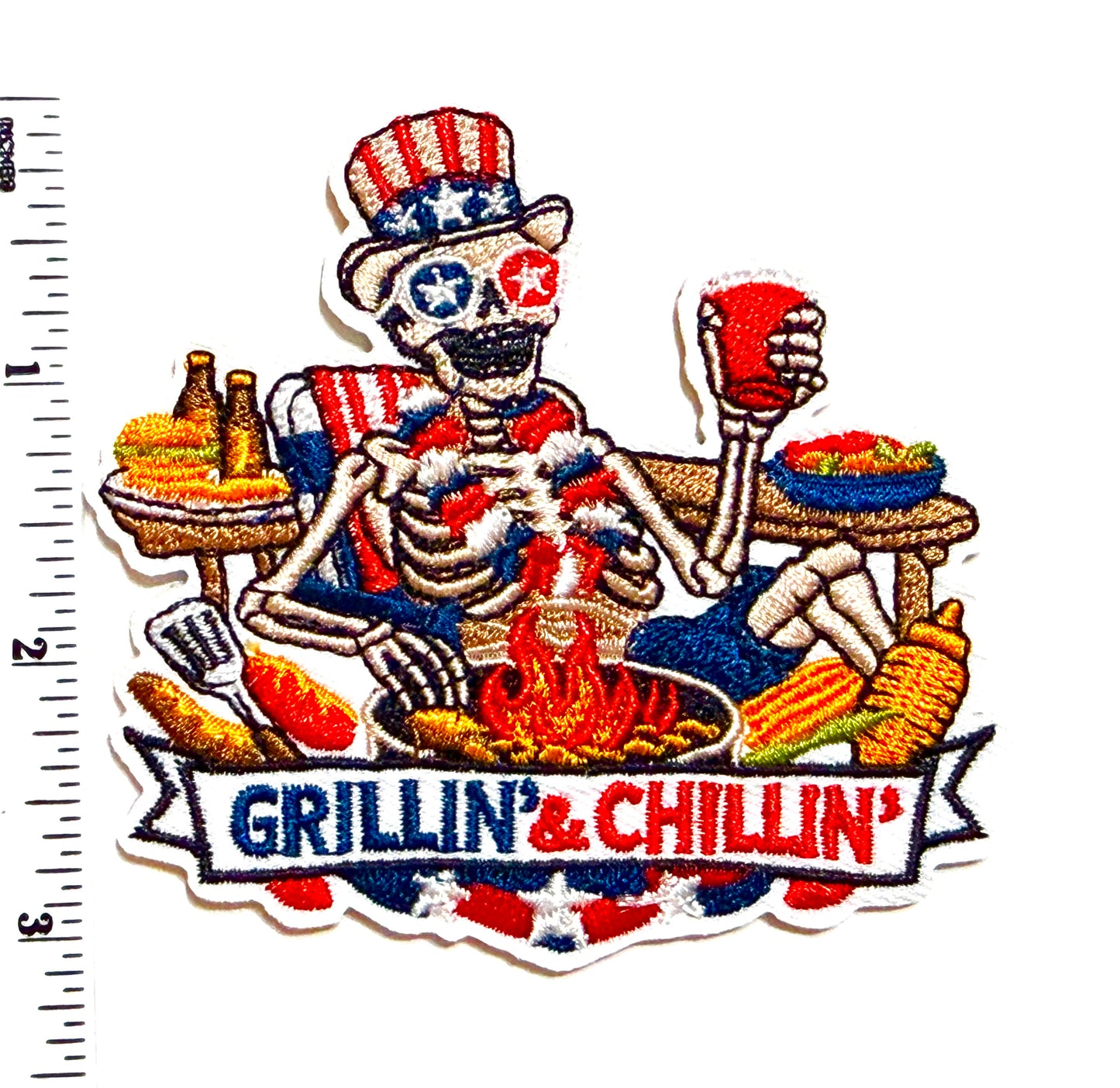 Grillin & Chillin patch - Embroidered Iron On Patch 3.25”