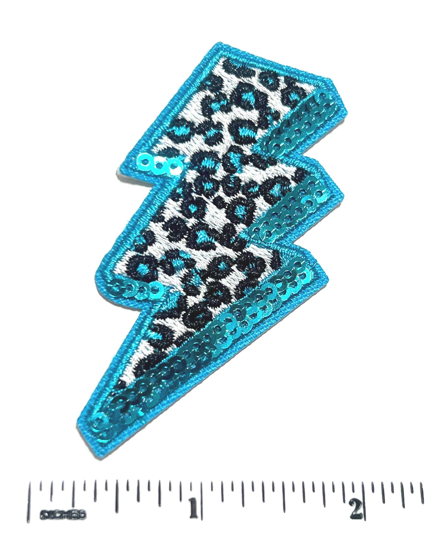 Lightning Bolt Leopard Print with Sequins outline - Iron on patch