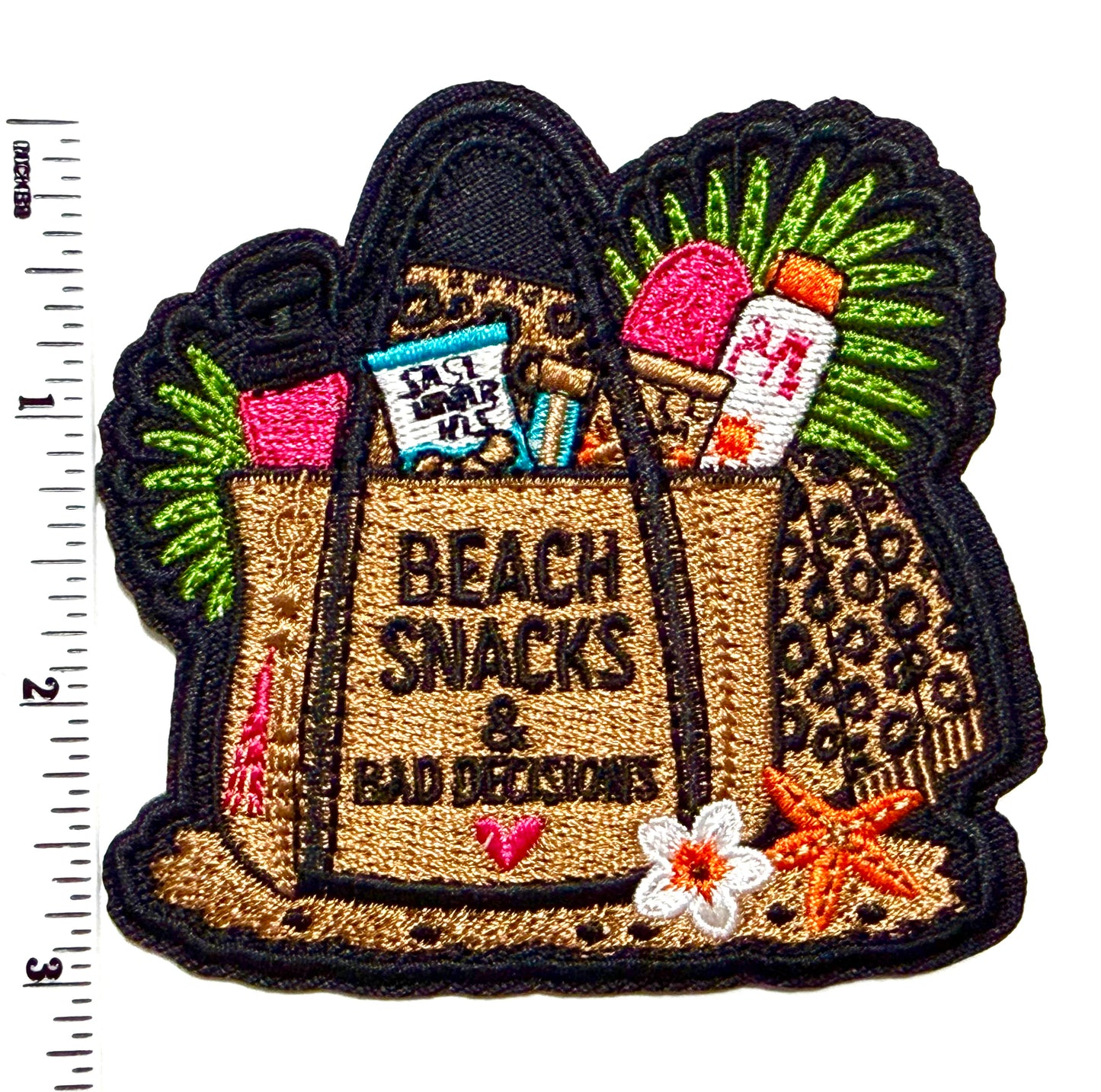 Beach Snack and Bad Decisions beach bag patch - Embroidered DIY Iron on patch 3.25”