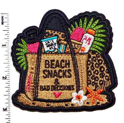 Beach Snack and Bad Decisions beach bag patch - Embroidered DIY Iron on patch 3.25”