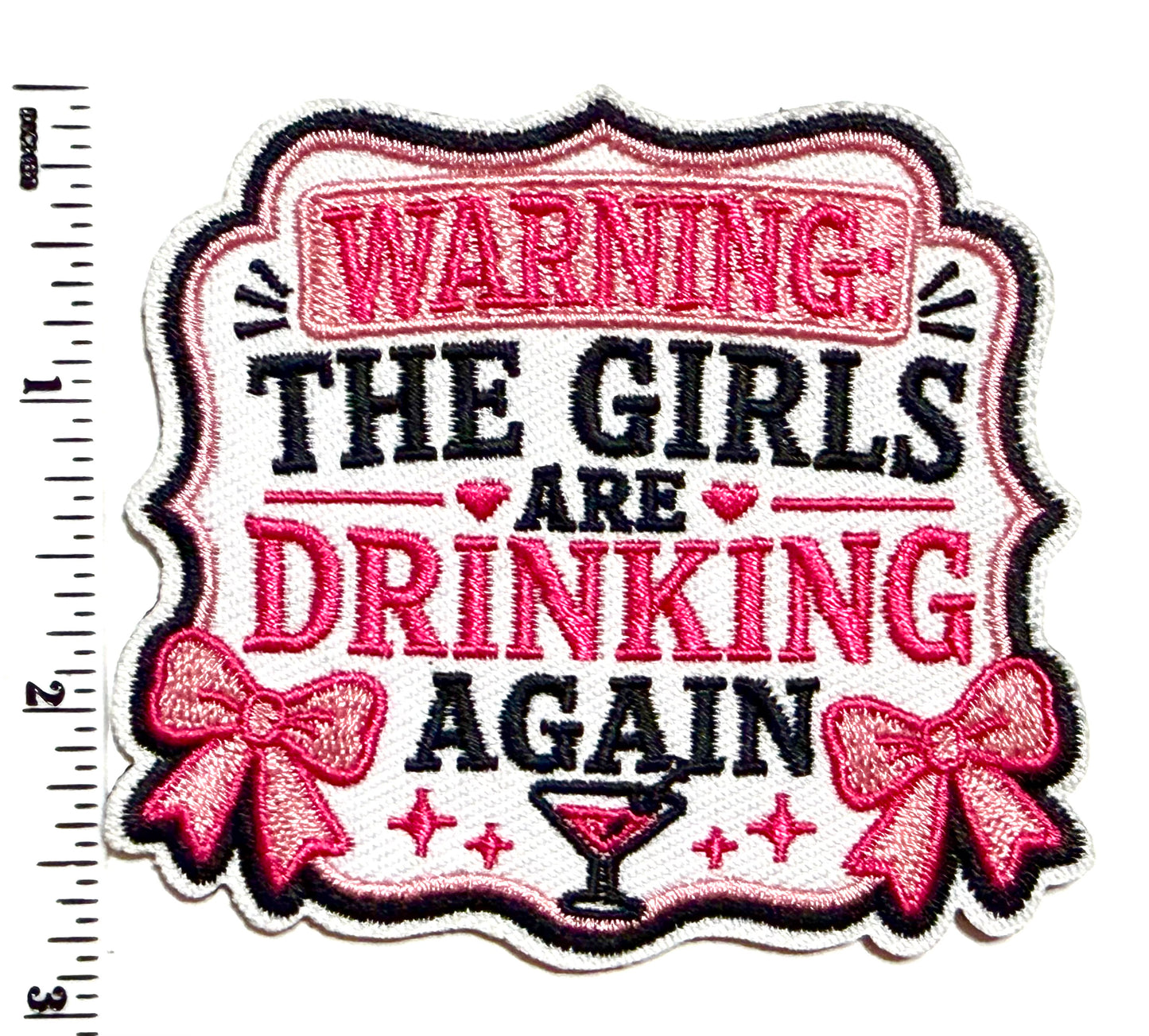 Warning The girls are drinking again Patch - Embroidered Iron On Patch 3.25”