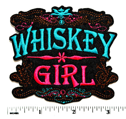 Whiskey Girl - Embroidered Iron on patch 3.25”