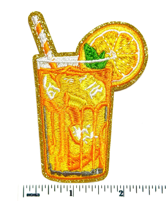 Lemonade patch - Embroidered DIY Iron on patch with gold glitter detail