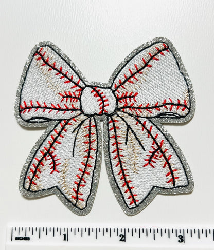 Baseball Bows - Embroidered iron on Patches