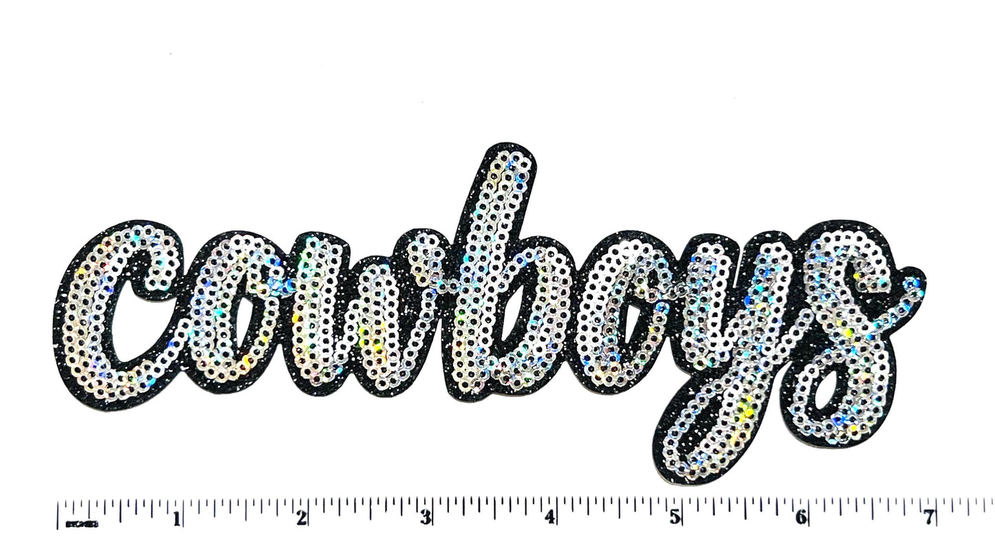 Cowboys Silver Sequins Iron On Patch - DIY Apparel (7" Wide)