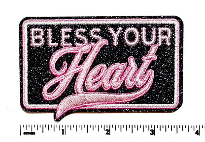 Bless Your Heart patch - Embroidered DIY Iron on patch with glitter