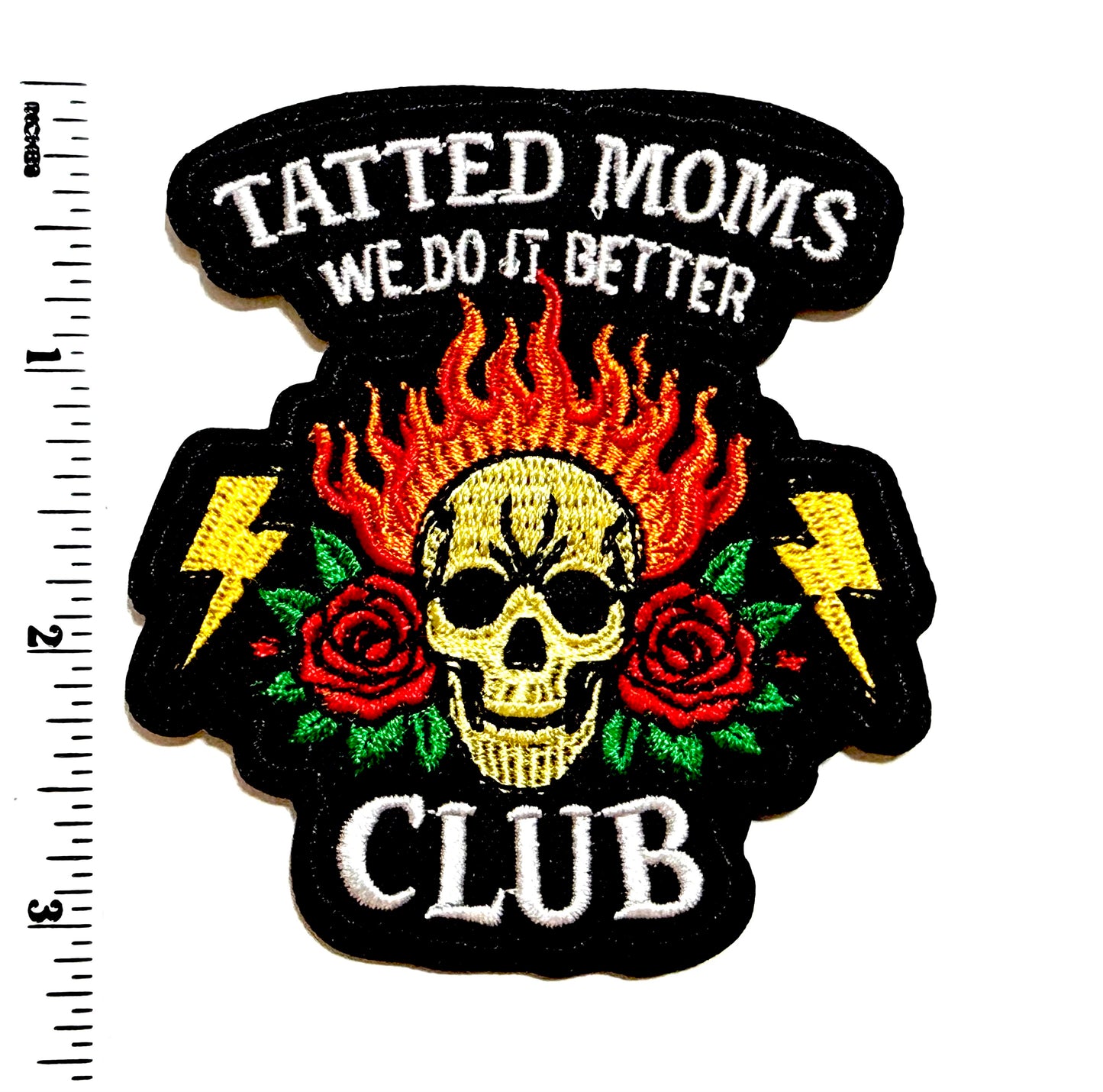 Tatted Moms Club patch - Embroidered Iron on patch 3”