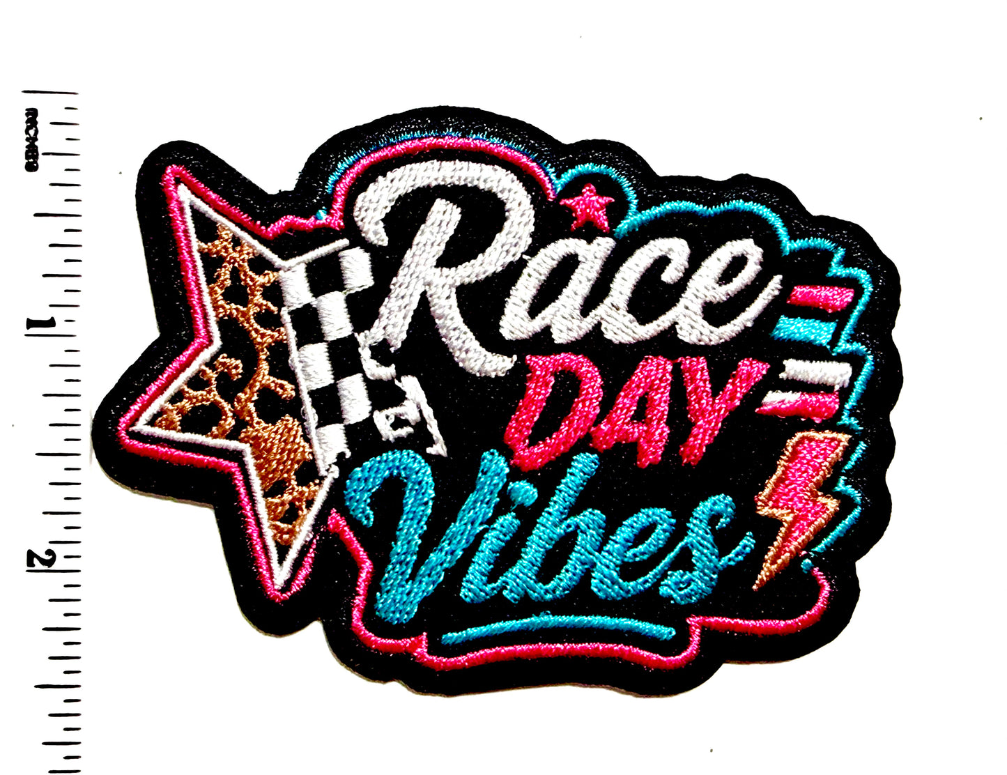 Race Day Vibes patch - Embroidered Iron on patch 3.5”