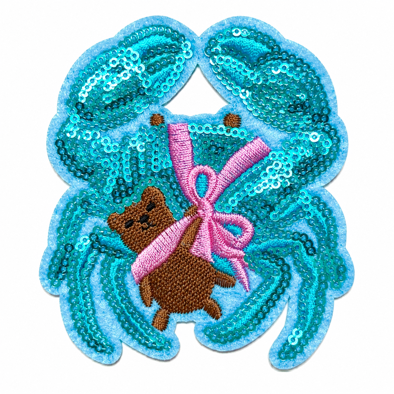 Blue Crab Sequins patch - Iron On Patch 3.75”