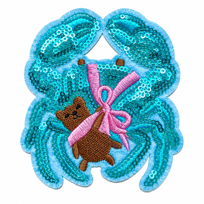 Blue Crab Sequins patch - Iron On Patch 3.75”