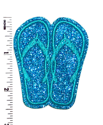 Flip flops with teal glitter  - Embroidered Iron on patch 2.5”