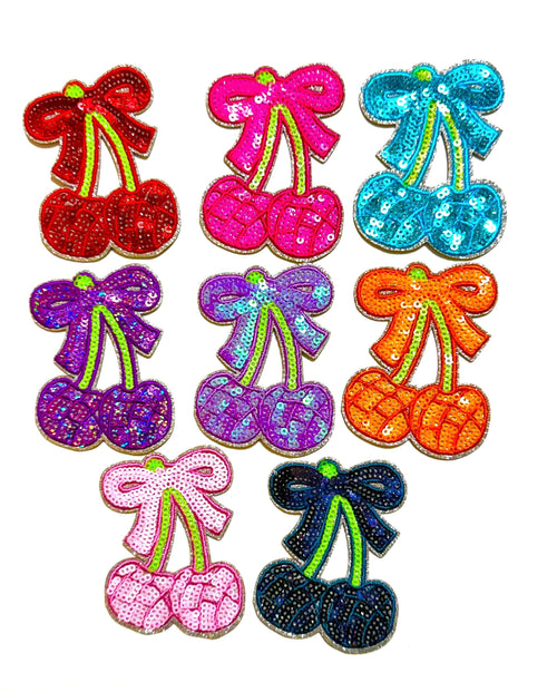 Sequin Cherries with Bows - Sequined DIY Iron on patches