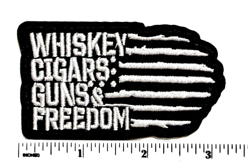 Whiskey Cigars Guns & Freedom American flag - Embroidered Iron On Patch 3”