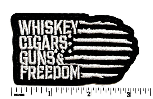 Whiskey Cigars Guns & Freedom American flag - Embroidered Iron On Patch 3”