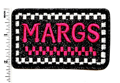 MARGS hot pink checkered patch - Embroidered Iron on patch with glitter