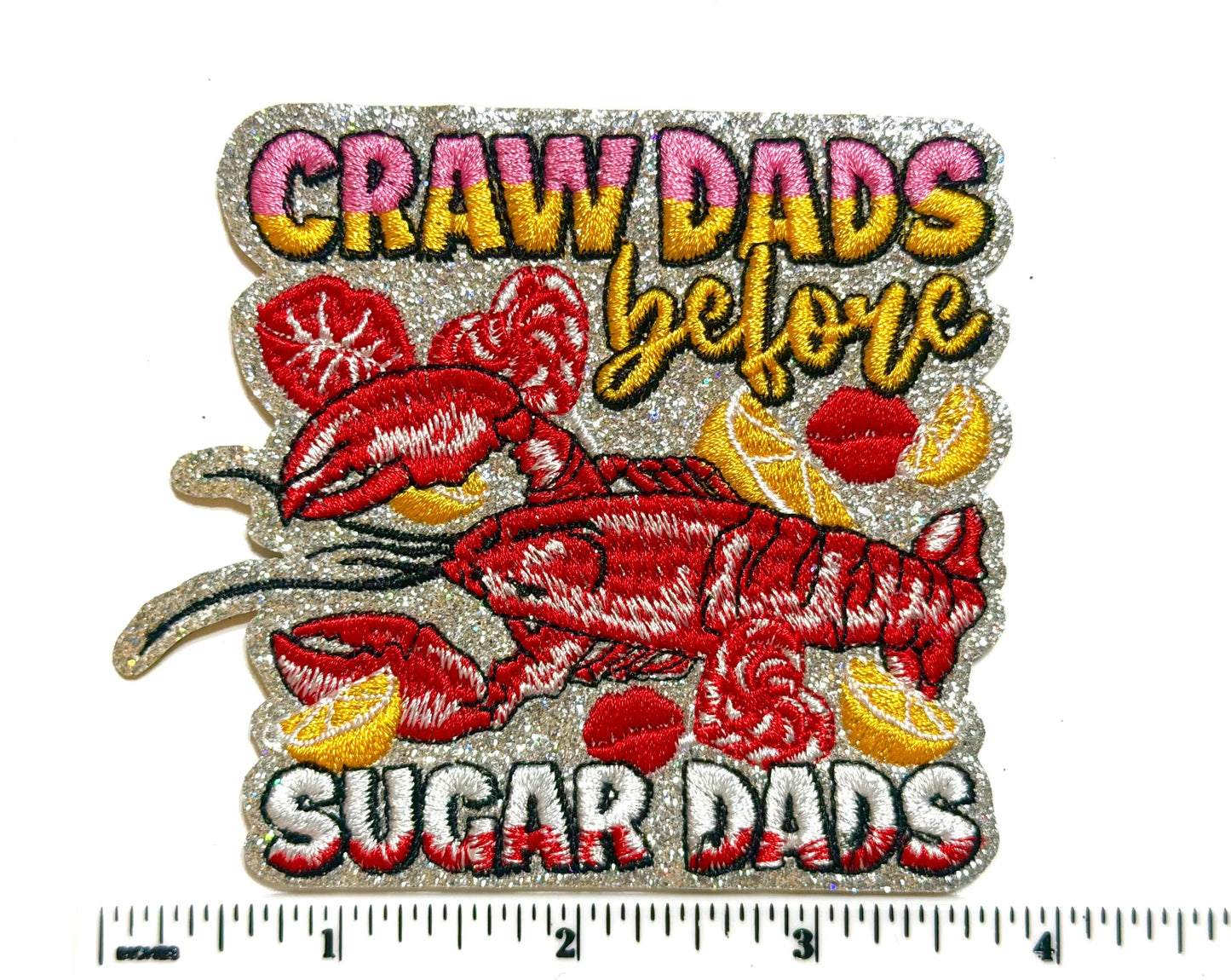 Embroidered Crawfish Patch – Glitter Iron-On Applique (3.5")