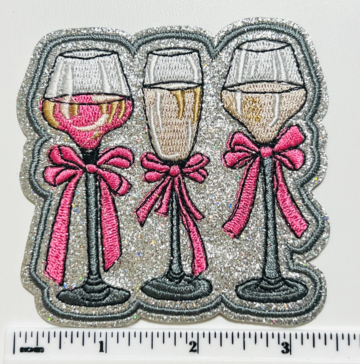 Champagne Glasses with Bows - Embroidered DIY Iron on patch