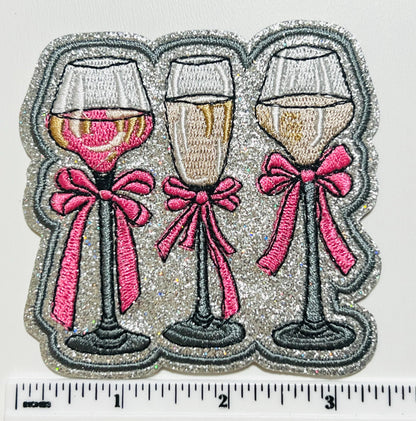Champagne Glasses with Bows - Embroidered DIY Iron on patch