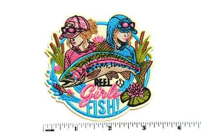 Reel Girls Fish patch - Embroidered Iron On Patch 3.25”