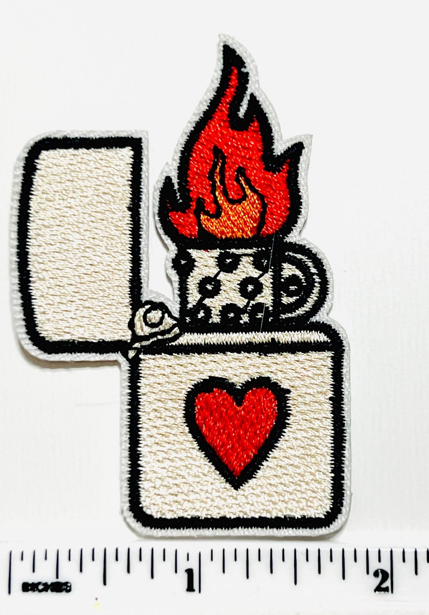 Heart Flame Lighter - Iron On Patch 2.5”