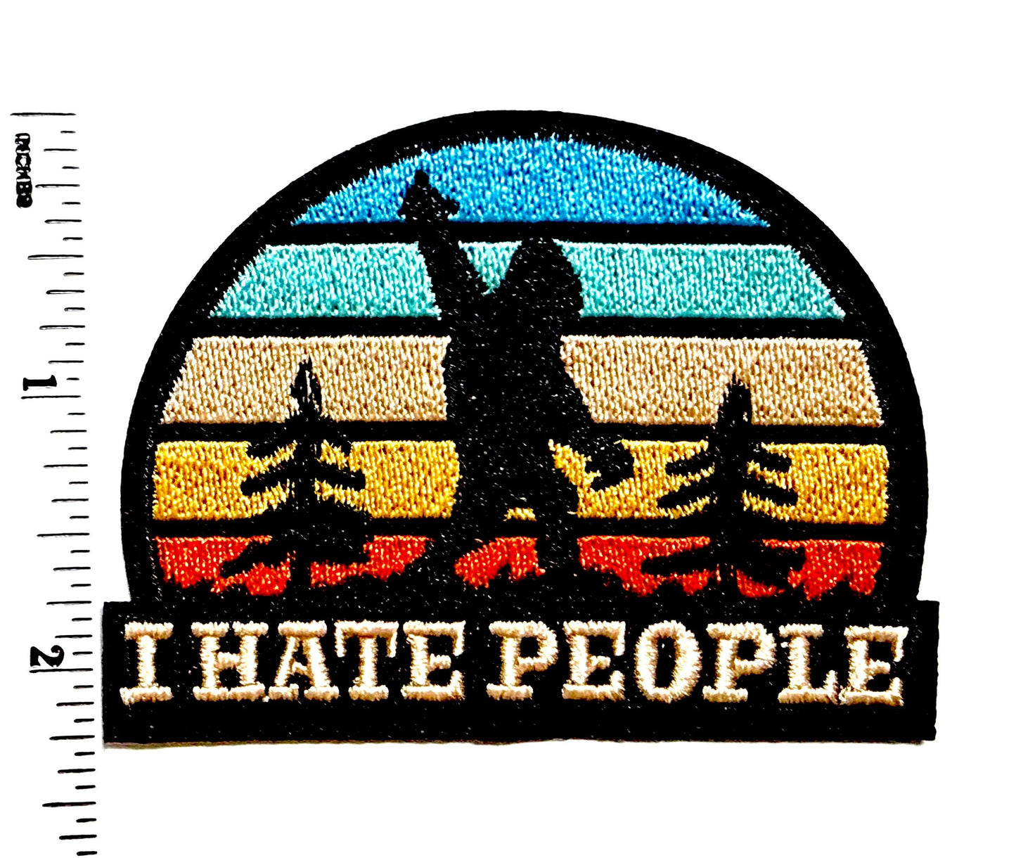 Bigfoot I Hate People Patch – Funny Sasquatch Retro Sunset Embroidered Iron On Patch – Sarcastic Introvert Gift – Trucker Hat Backpack