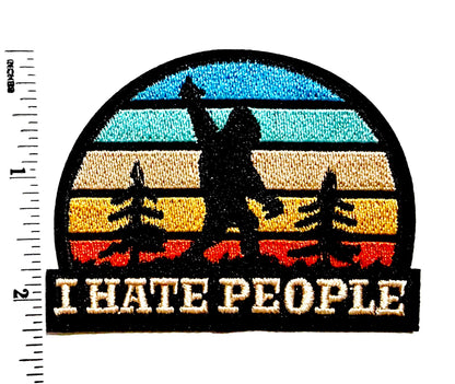 Bigfoot I Hate People Patch – Funny Sasquatch Retro Sunset Embroidered Iron On Patch – Sarcastic Introvert Gift – Trucker Hat Backpack