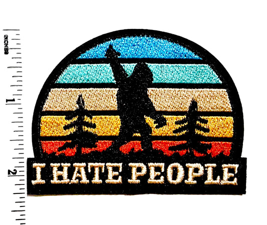 Bigfoot I Hate People Patch – Funny Sasquatch Retro Sunset Embroidered Iron On Patch – Sarcastic Introvert Gift – Trucker Hat Backpack