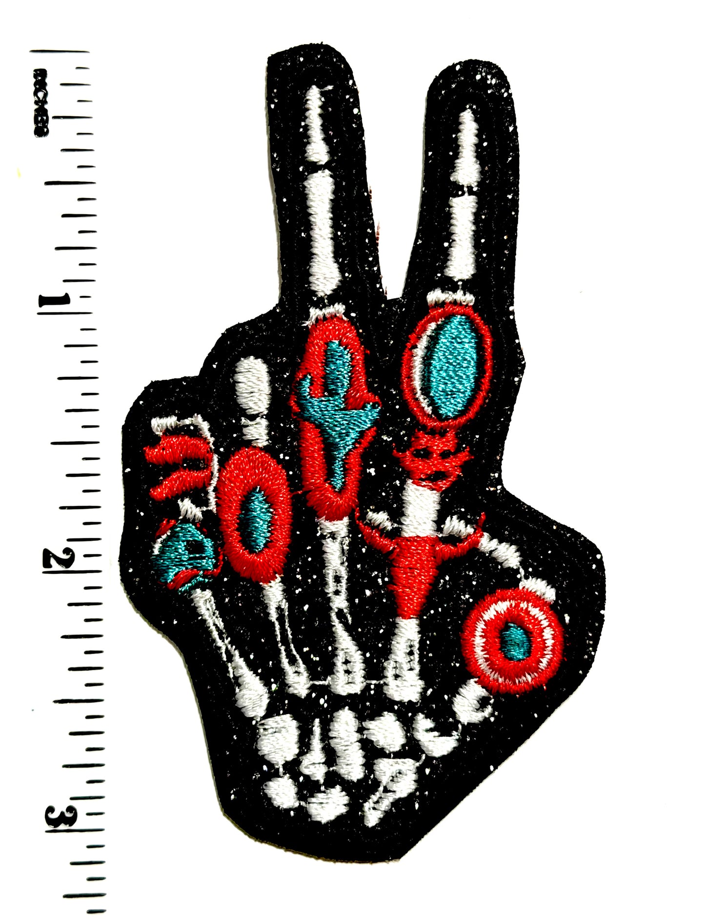 Skeleton Hand peace sign patches - Embroidered Iron on patches 3”