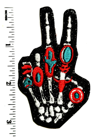 Skeleton Hand peace sign patches - Embroidered Iron on patches 3”