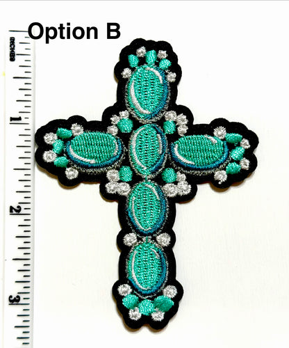 Turquoise Crosses - Embroidered Iron On Patches 3”